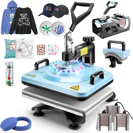 AKEYDIY Upgraded 5 in 1 Heat Press Machine for Tshirts 12X15 Inch - accessories included