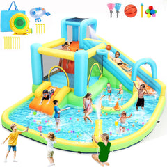 Big Water Slide for Kids 13-in-1 Waterslide Bounce House w/Blower Akeydiy