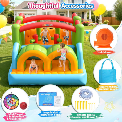 AKEYDIY Inflatable Water Slide Bounce House– Heavy Duty Obstacle Course Water Bounce House Combo with Long Slide