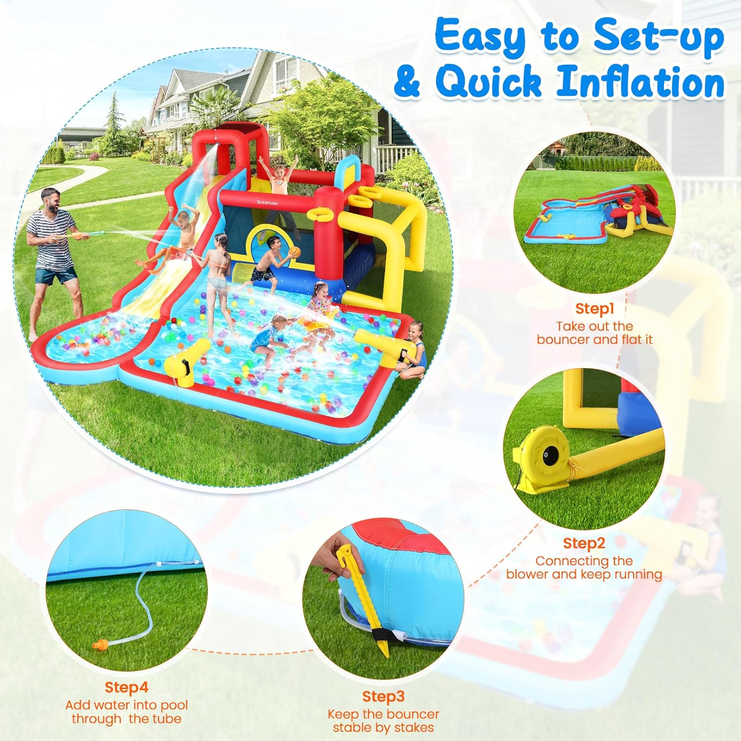 AKEYDIY Water Slide Bounce House,10-in-1 Water Bounce House Backyard Waterpark with Long Water Slide AKEYDIY