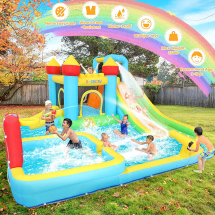 AKEYDIY Inflatable Swimming Bounce House Water Slides, 13FTx12.5FT Extra Large Waterslide Jumping Castle with Kids Deep Pool 