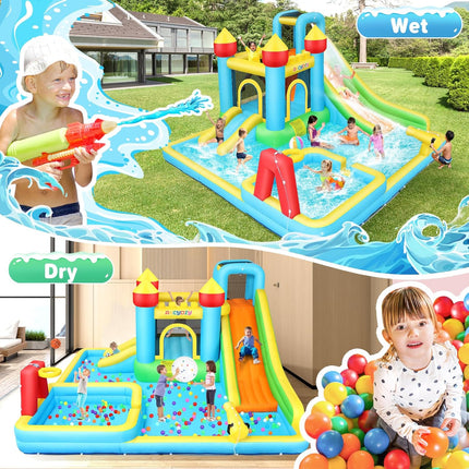 AKEYDIY Inflatable Swimming Bounce House Water Slides, 13FTx12.5FT Extra Large Waterslide Jumping Castle with Kids Deep Pool 