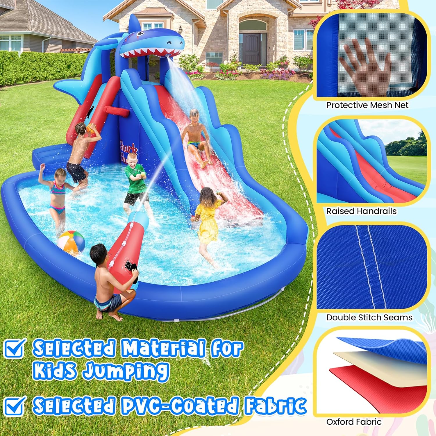AKEYDIY Inflatable Water Slide, Shark Bounce House with Slide Akeydiy