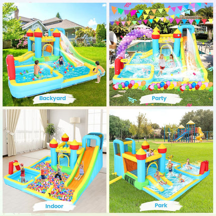 AKEYDIY Inflatable Swimming Bounce House Water Slides, 13FTx12.5FT Extra Large Waterslide Jumping Castle with Kids Deep Pool 