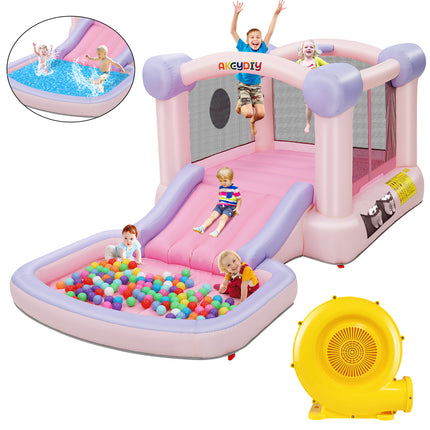 AKEYDIY Bounce House, Pastel Inflatable Bounce House with Slide - in use