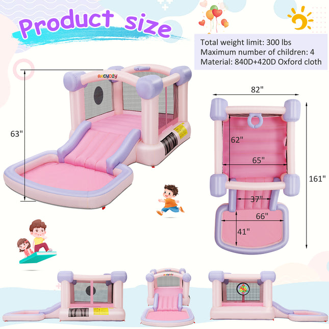 AKEYDIY Bounce House, Pastel Inflatable Bounce House with Slide - side angle