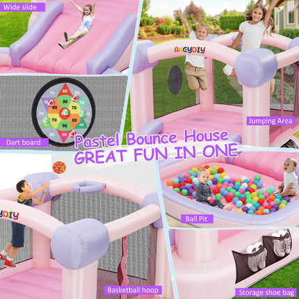 AKEYDIY Bounce House, Pastel Inflatable Bounce House with Slide - detail view
