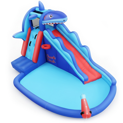 AKEYDIY Inflatable Water Slide, Shark Bounce House with Slide